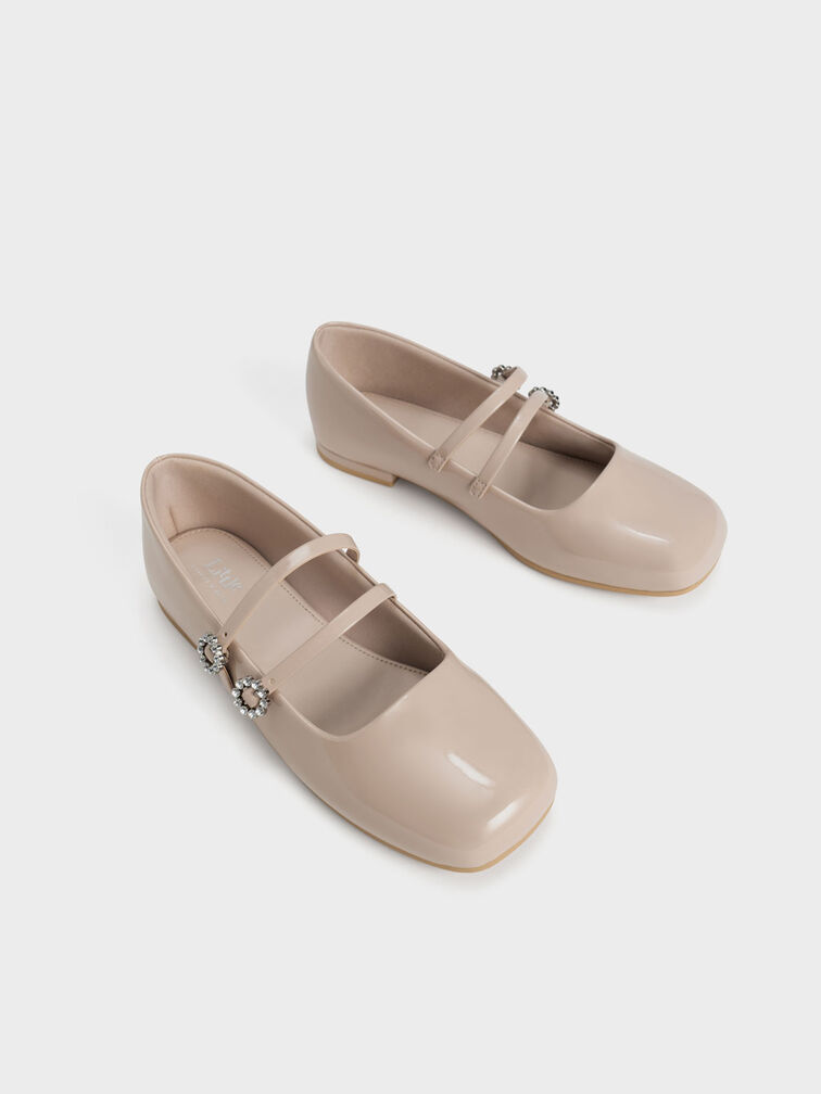 Girls' Gem-Embellished Patent Mary Janes, Blush, hi-res