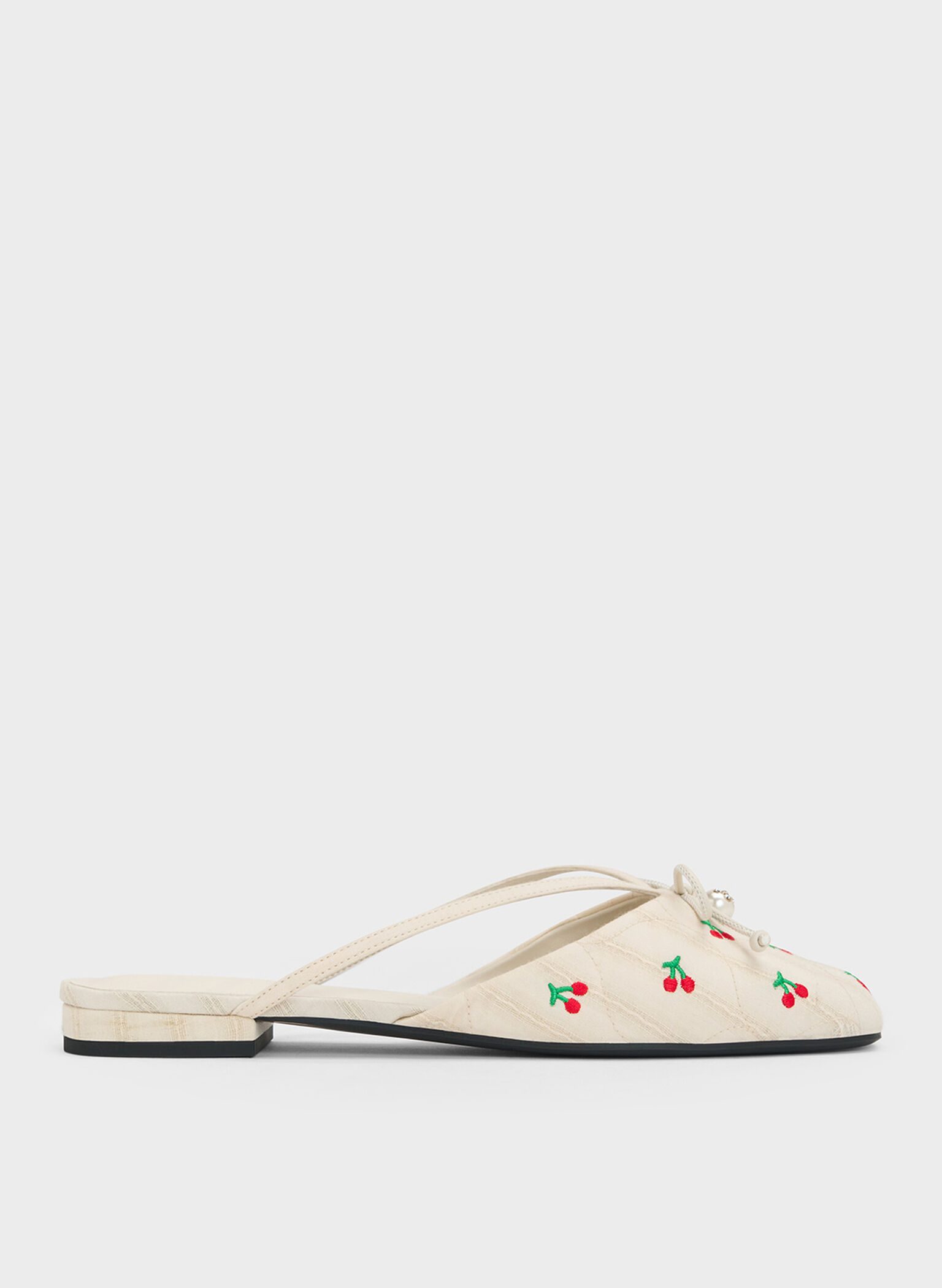 Cherry-Print Pearl-Accent Bow Flat Mules, Multi, hi-res