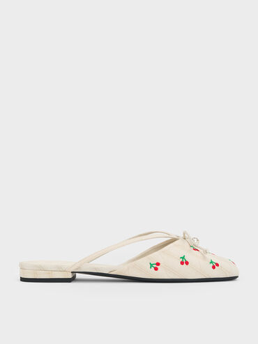 Cherry-Print Pearl-Accent Bow Flat Mules, Multi, hi-res