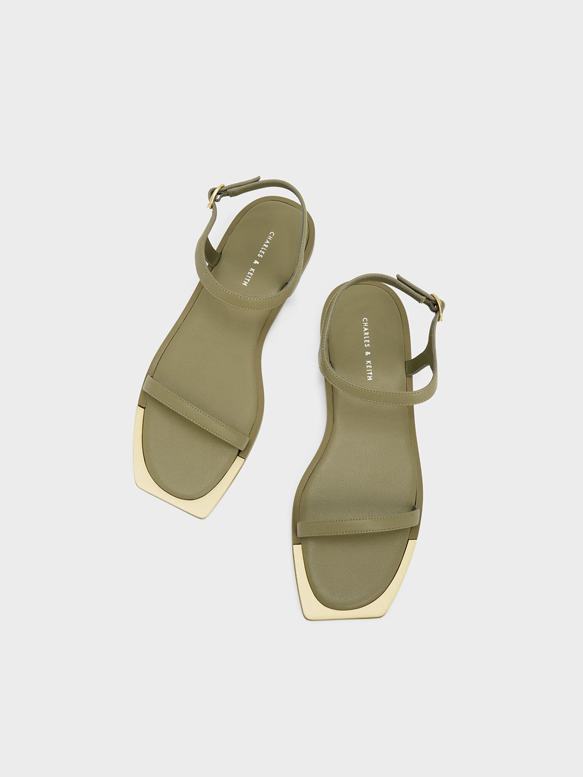 Metallic Square-Toe Sandals, Olive, hi-res