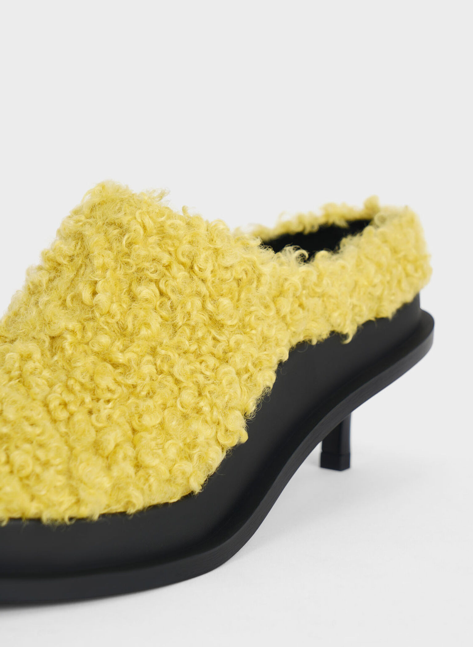 Frida Furry Kitten Heel Mules, Yellow, hi-res