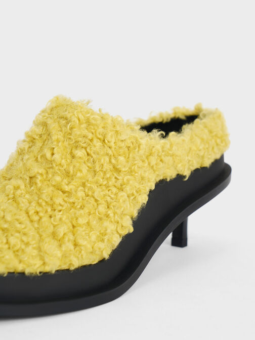 Frida Furry Kitten Heel Mules, Yellow, hi-res