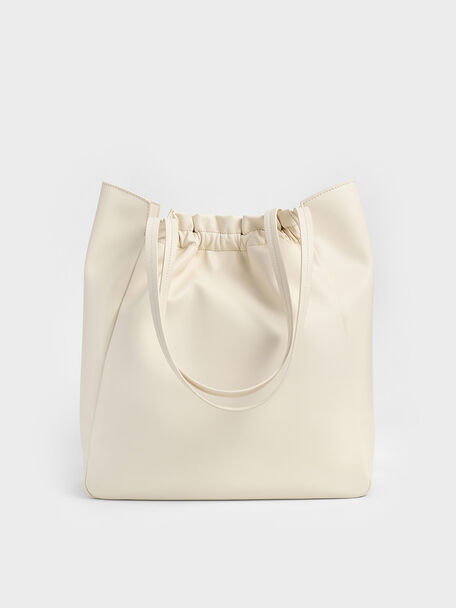 Bolso tote fruncido Brigette, Crema, hi-res