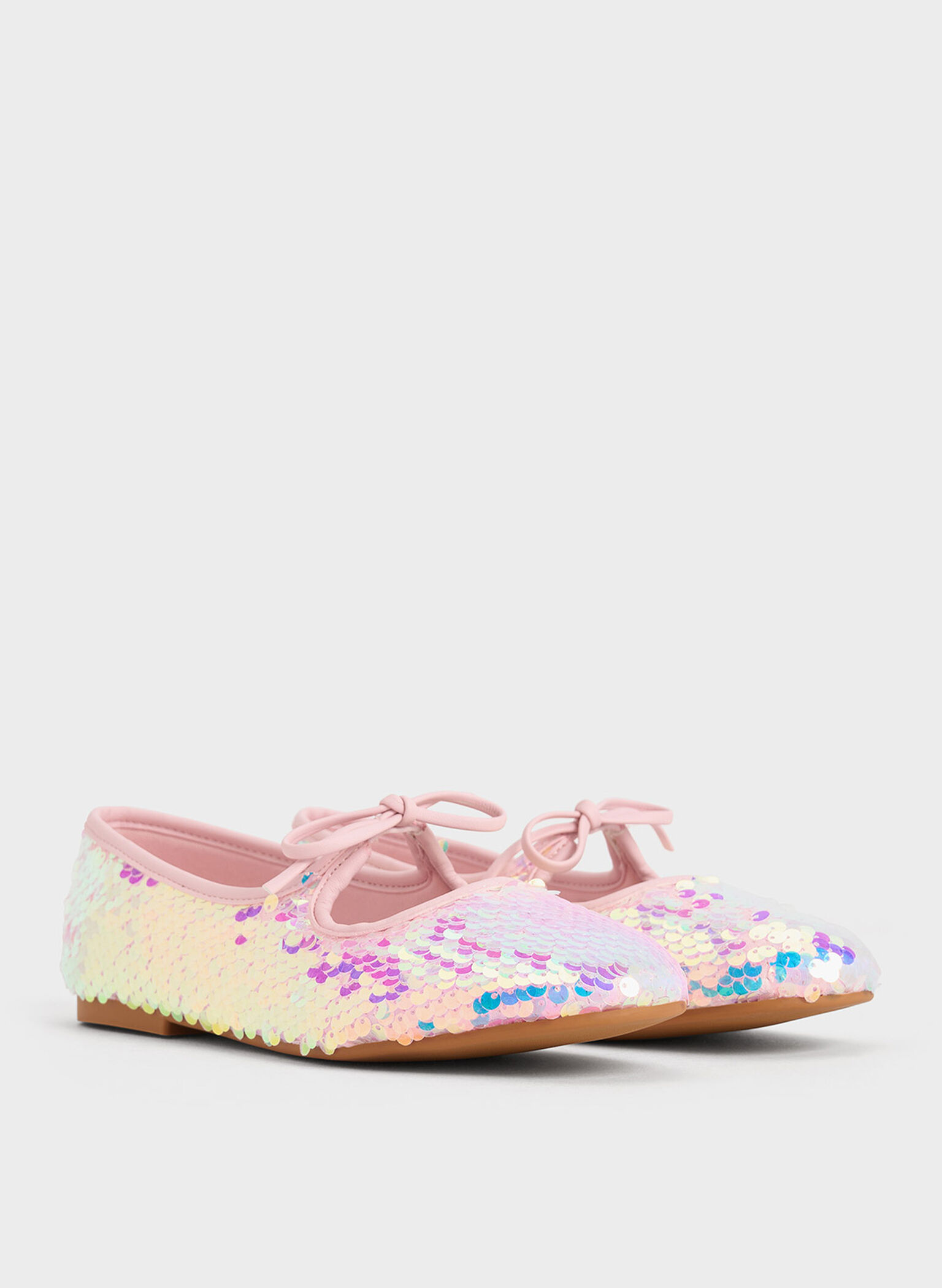 Girls' Sequin Two-Tone Bow Ballet Flats, Pink, hi-res