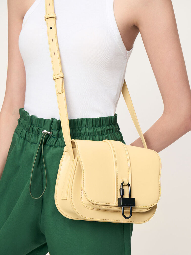 Balta Padlock Crossbody Bag, Beige, hi-res