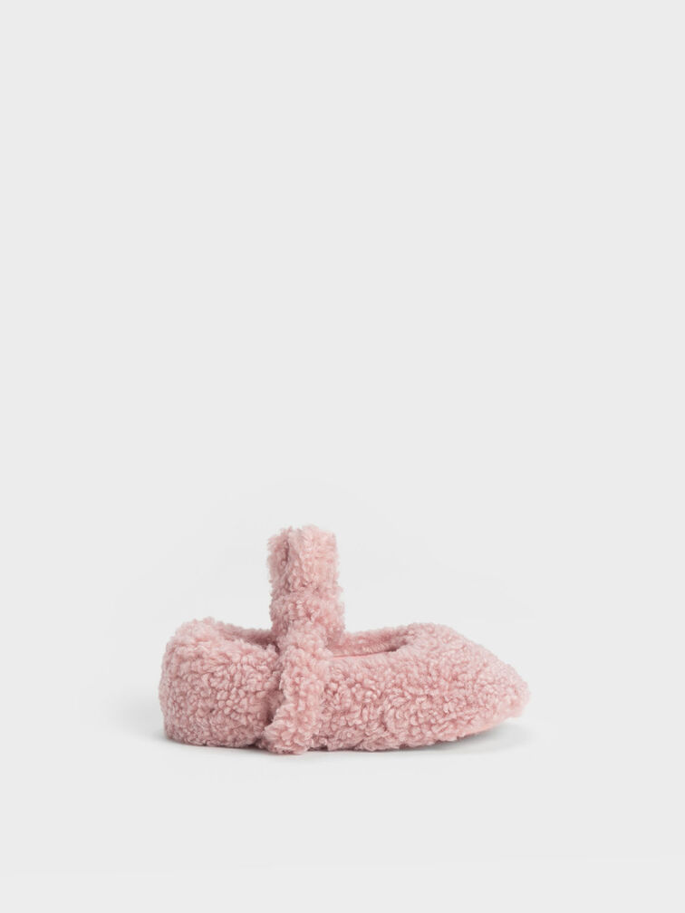 Girls' Furry Bunny Mary Janes, Pink, hi-res