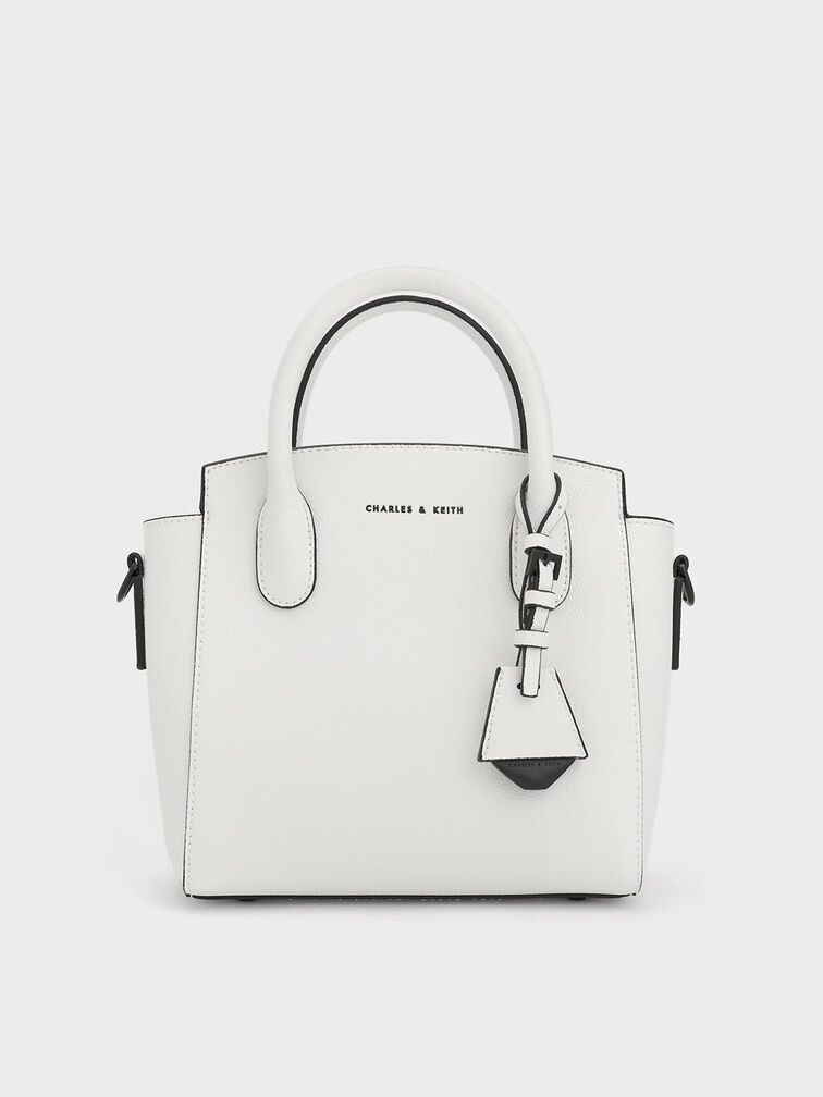 Harper Structured Top Handle Bag, White, hi-res