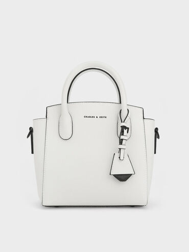 Harper Structured Top Handle Bag, White, hi-res