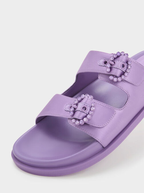 Embellished Buckle Recycled Polyester Sandals, Purple, hi-res