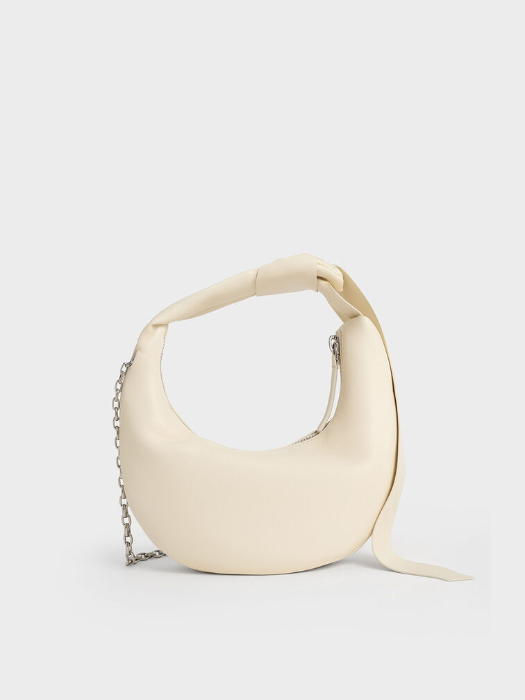 Micro bolso hobo anudado Toni tipo media luna, Blanco tiza, hi-res