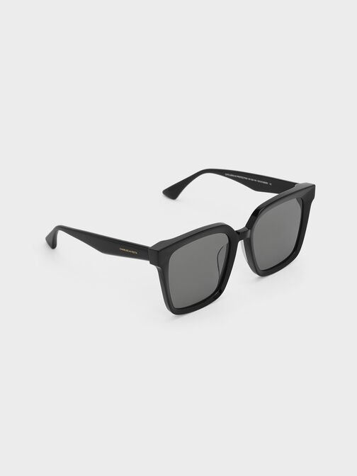 Recycled Acetate Classic Butterfly Sunglasses, Black, hi-res