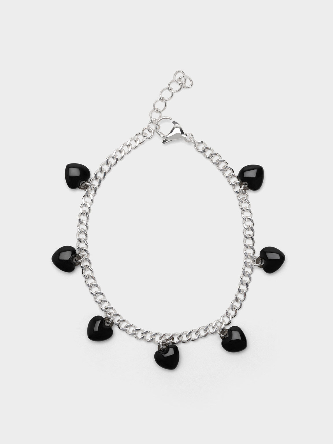 Heart Motif Chain-Link Bracelet, Black, hi-res