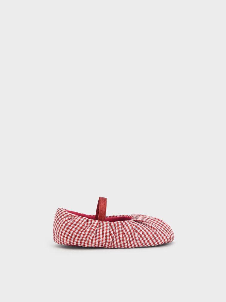 Baby Girls' Check-Print Ballerina Flats, Red, hi-res