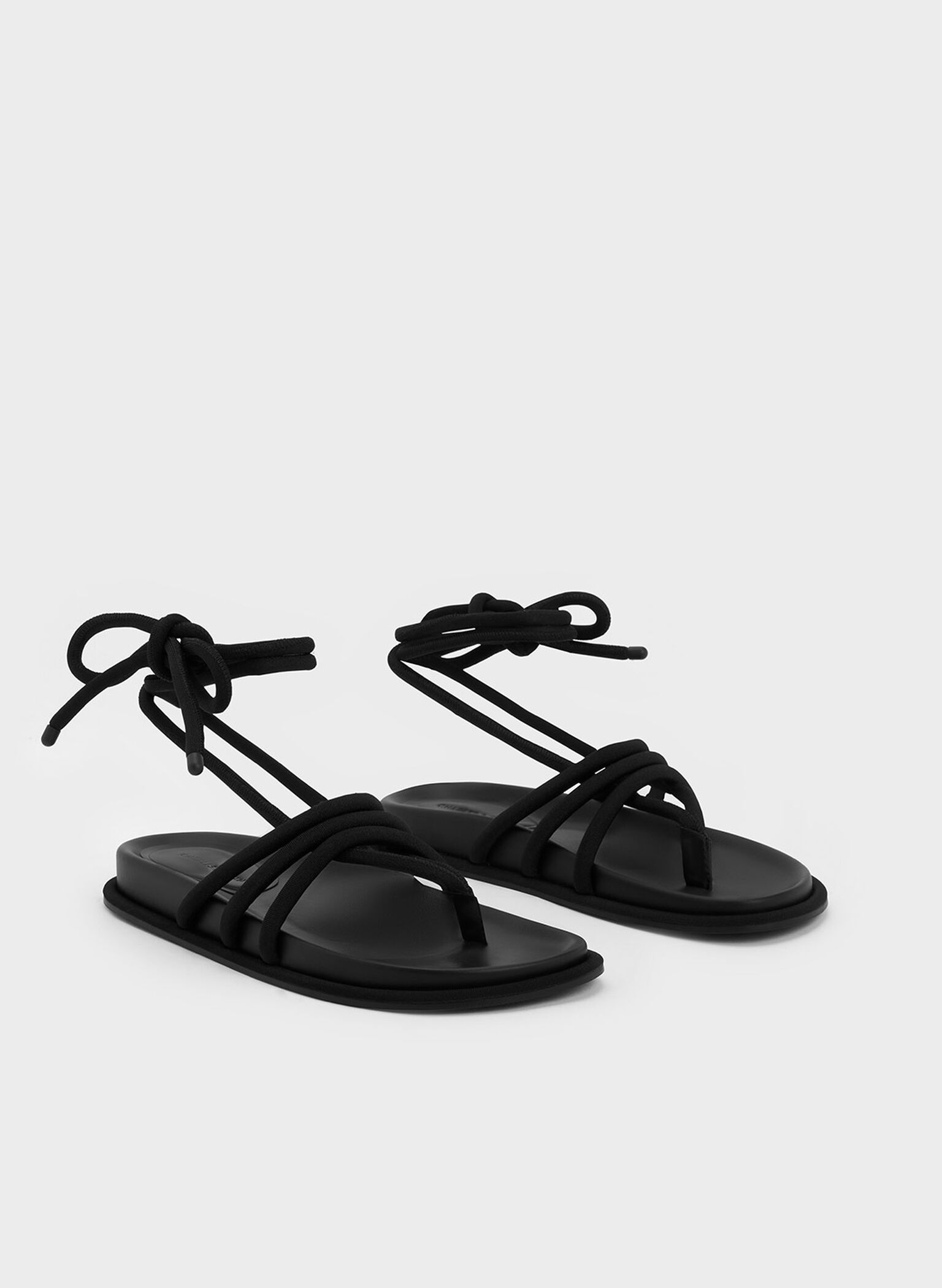 Toni Tubular Tie-Around Sandals, Black Textured, hi-res