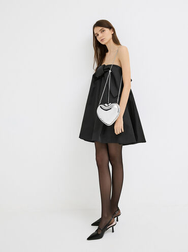 Metallic Heart Crossbody Bag, Silver, hi-res