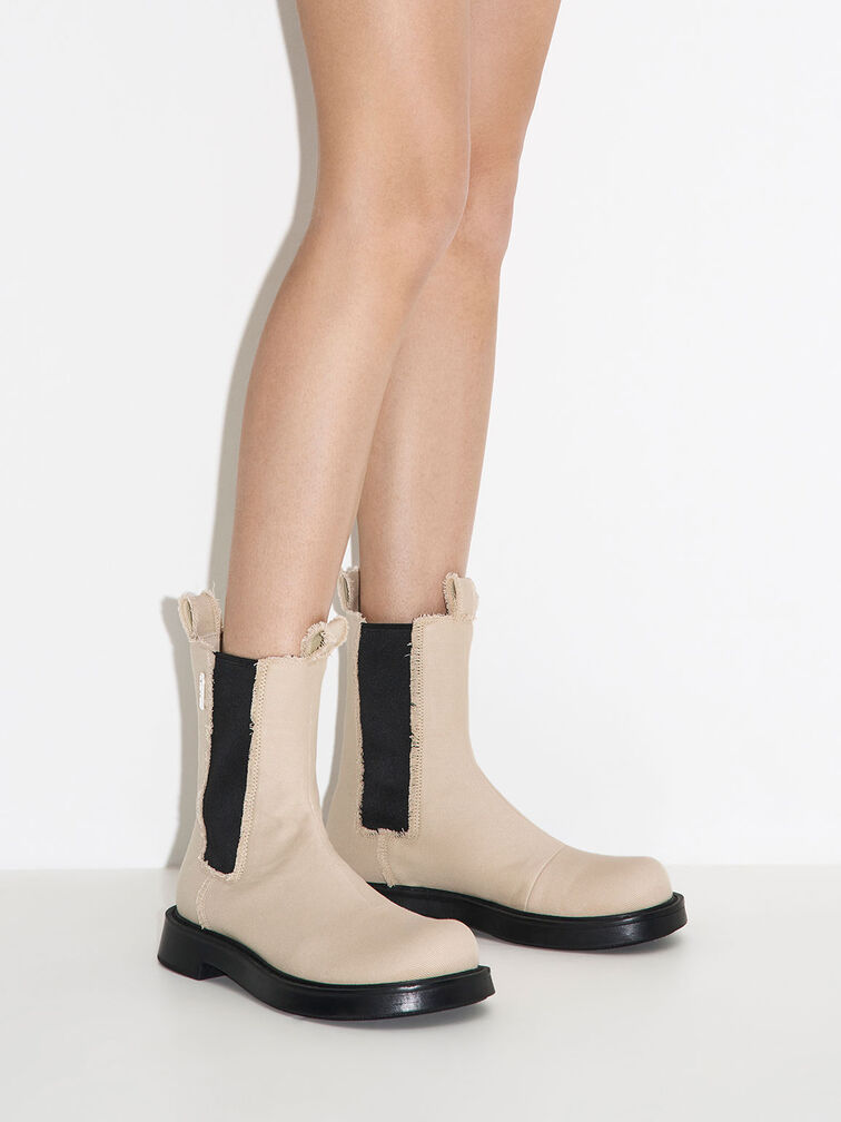 Bryn Denim Chelsea Boots, Beige, hi-res