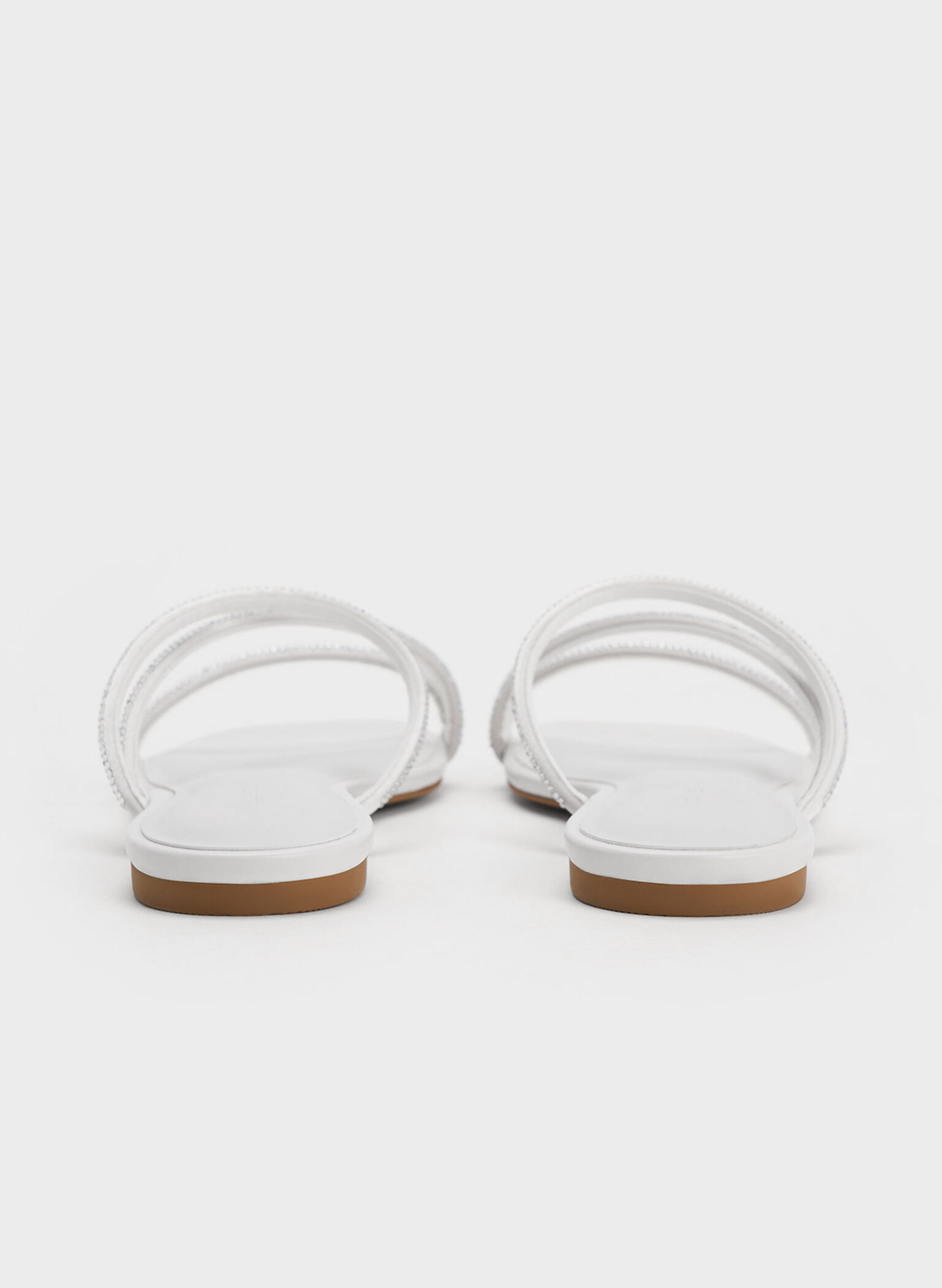 Satin Crystal-Embellished Strappy Sandals, White, hi-res