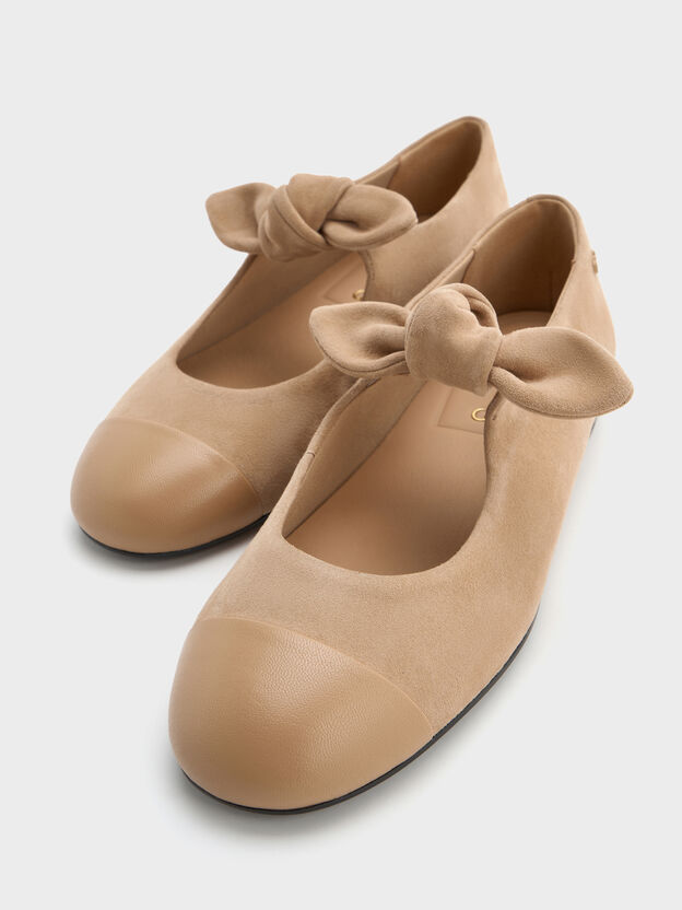 Suede & Leather Mary Janes, Beige, hi-res