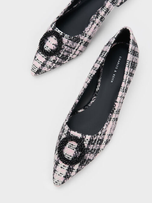 Tweed Beaded Circle Flats, Pink, hi-res