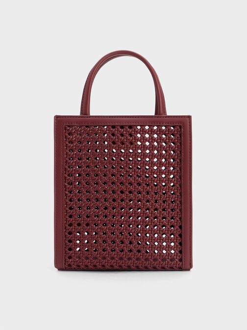 Bolso Tote Tejido con Doble Asa, Burgundy, hi-res