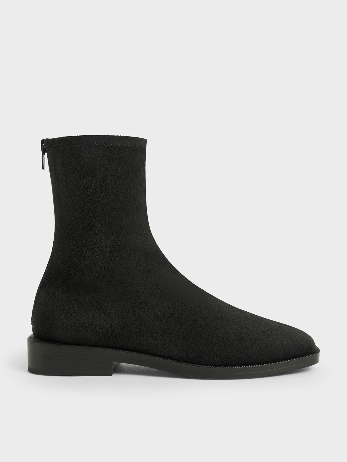 Square Toe Zip-Up Ankle Boots - Black Textured