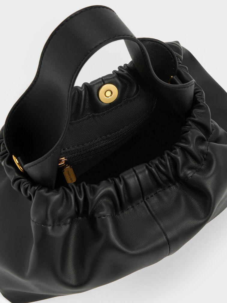 Ally Ruched Slouchy Chain-Handle Bag, Black, hi-res