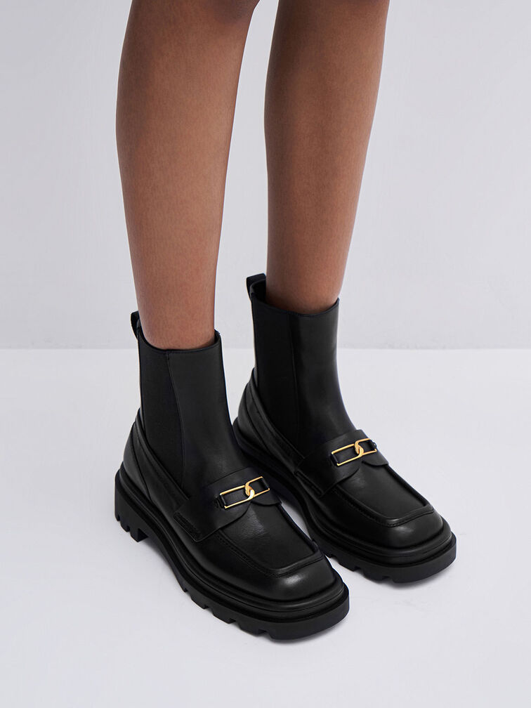 Botas Chelsea Gabine tipo mocasín de cuero, Negro, hi-res