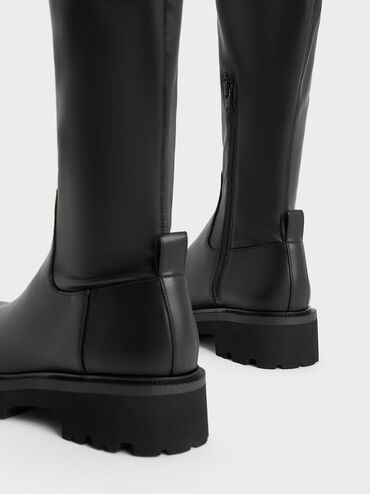 Platform Thigh High Boots, Black, hi-res