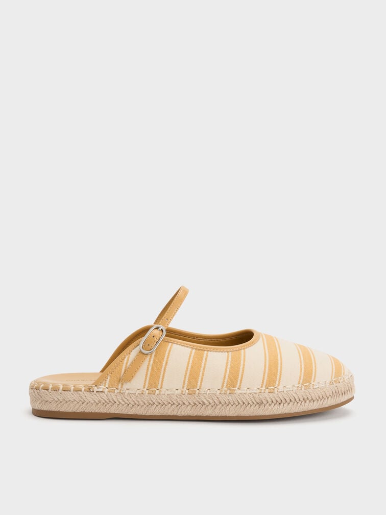 Striped Mary Jane Espadrille Mules, Yellow, hi-res