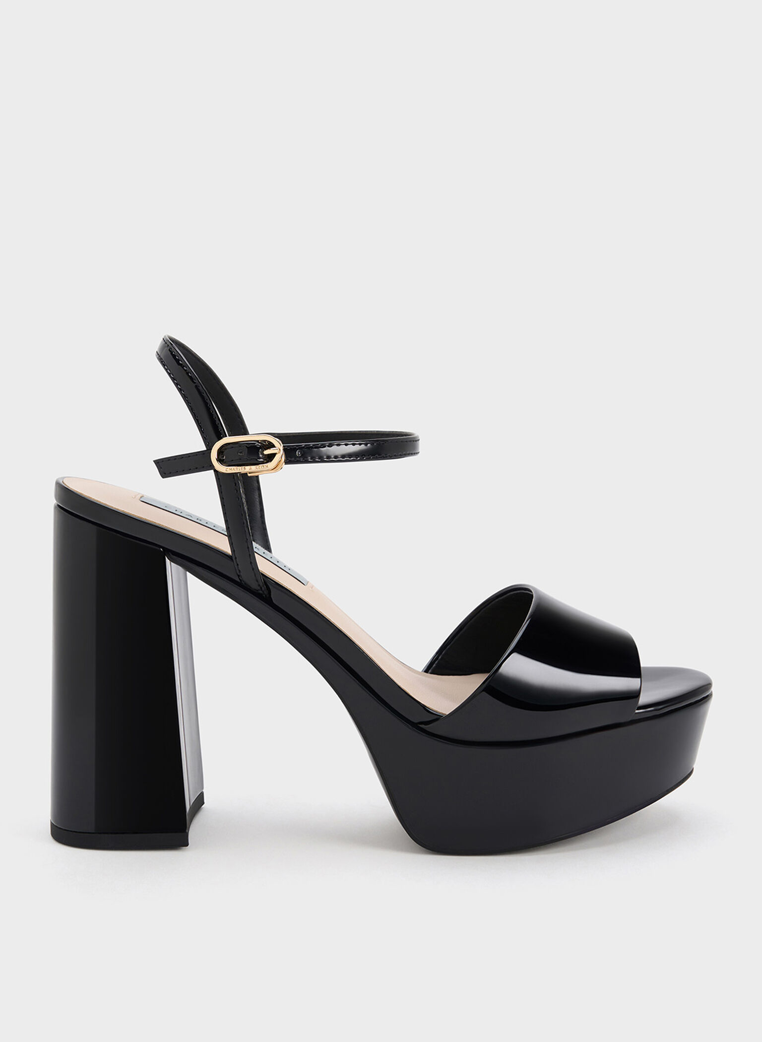 Sandalias de charol con plataforma y punta abierta, Charol negro, hi-res
