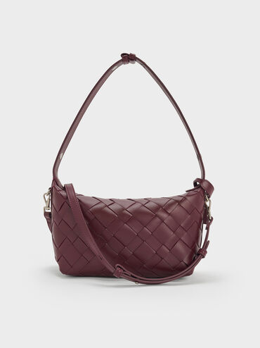 Ivette Woven Shoulder Bag, Wineberry Red, hi-res