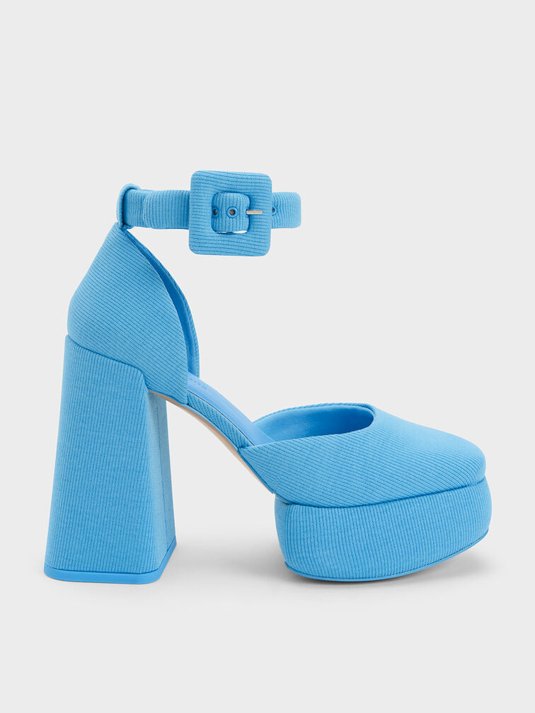 Sinead Woven Buckled D'Orsay Platform Pumps, Blue, hi-res