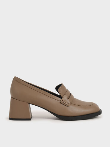Penny Loafer Court Shoes, Brown, hi-res