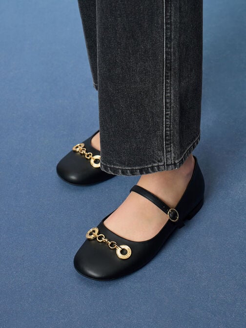 金屬鍊瑪莉珍鞋, 黑色, hi-res