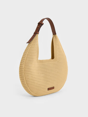 Bolso hobo Ida de punto, Beige, hi-res