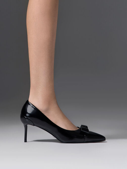 Leather Pointed-Toe Heels, Black Box, hi-res