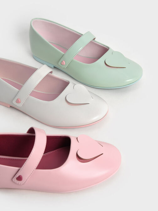 Girls' Heart Cut-Out Mary Janes, White, hi-res