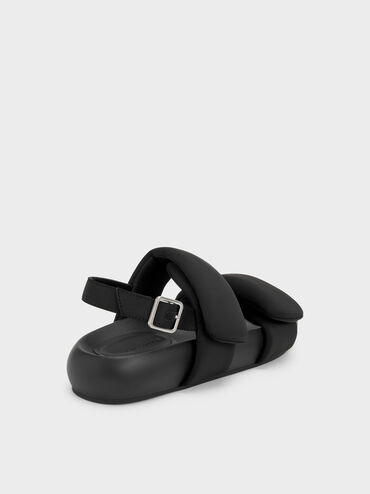 Sandales &agrave; double bride arri&egrave;re en polyester recycl&eacute;, Noir Textur&eacute;, hi-res