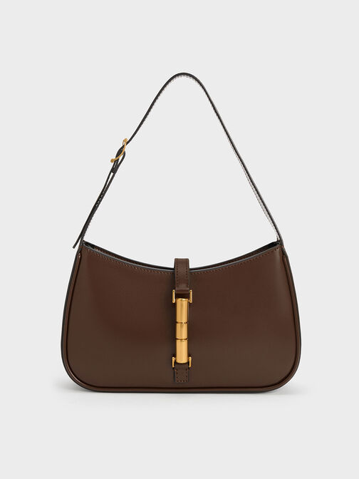 Cesia Metallic Accent Shoulder Bag, Dark Brown, hi-res