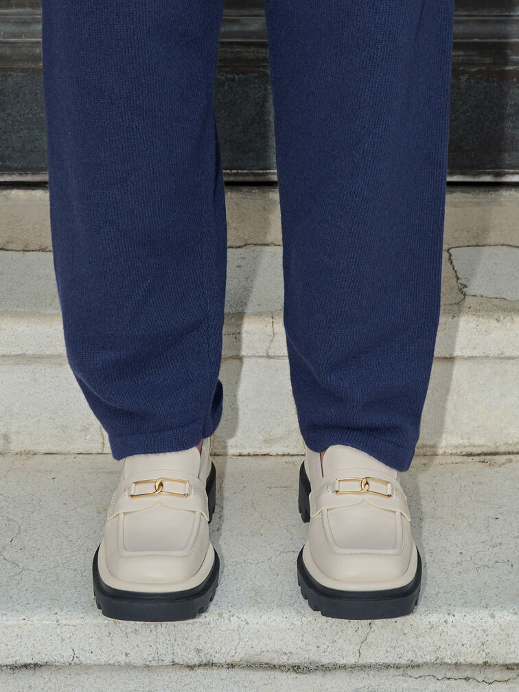 Gabine Leather Pull-Tab Loafers, Chalk, hi-res