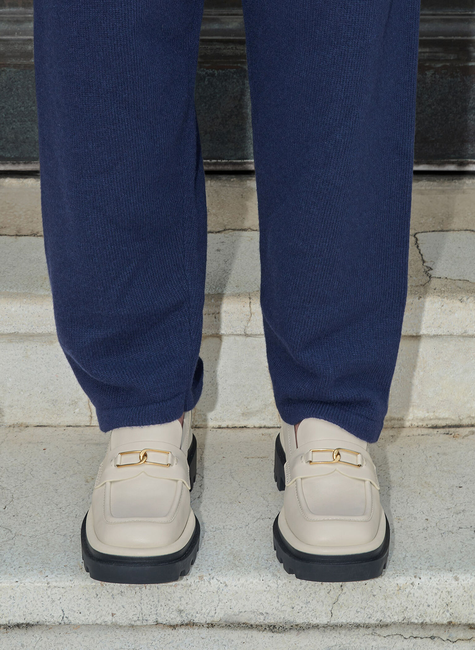 Gabine Leather Pull-Tab Loafers, Chalk, hi-res