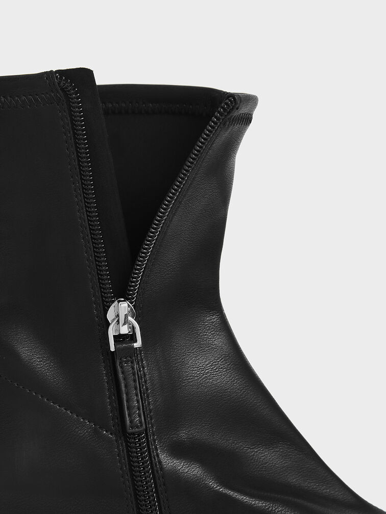Geometric Heel Ankle Boots, Black, hi-res