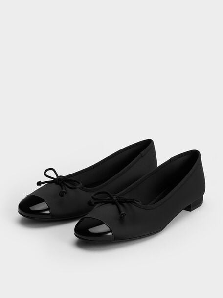 蝴蝶結芭蕾舞平底鞋, 黑色特別款, hi-res