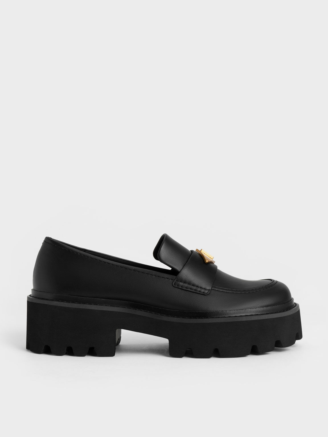 Metallic Accent Chunky Platform Penny Loafers, Black, hi-res