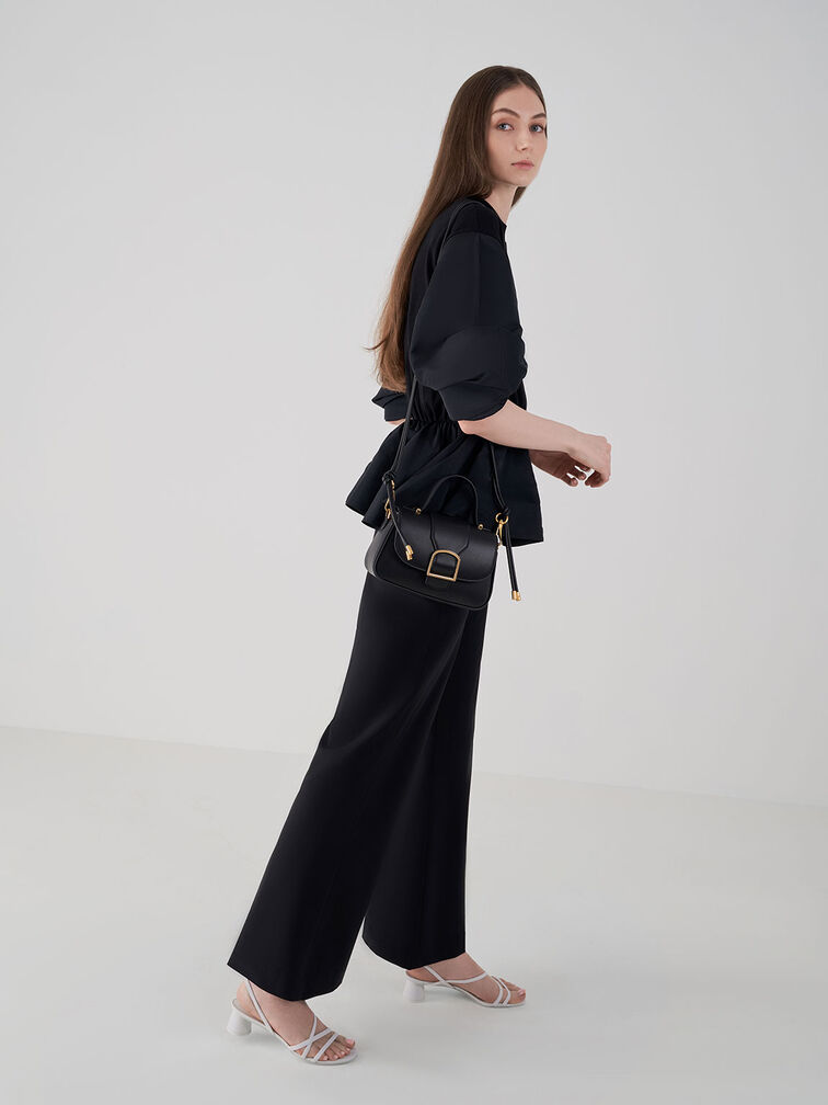 Curved Top Handle Crossbody Bag, Black, hi-res