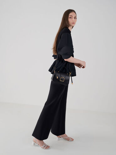 Curved Top Handle Crossbody Bag, Black, hi-res