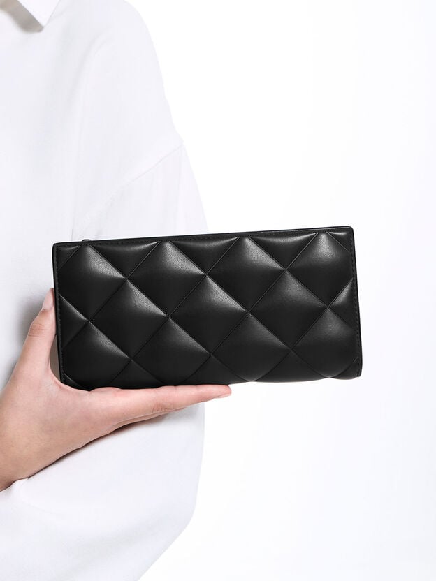 Danika Quilted Long Wallet, Black, hi-res