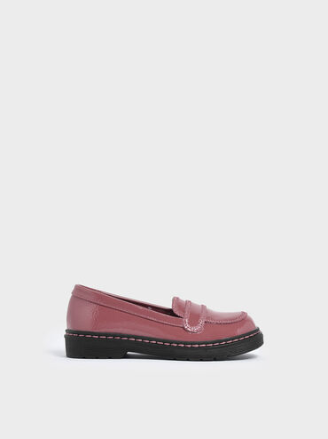 Girls&apos; Overlock Stitch Patent Loafers, Pink, hi-res