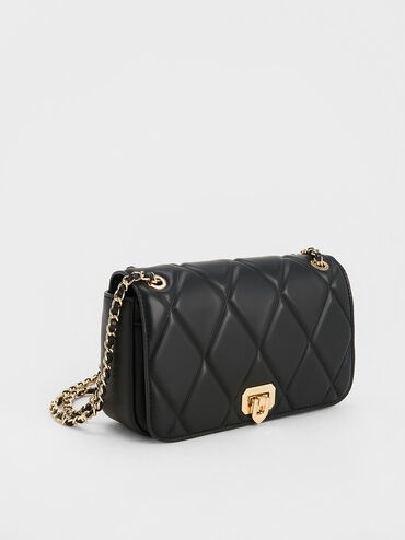 Arwen Diamond-Quilt Braided-Strap Shoulder Bag, Black, hi-res