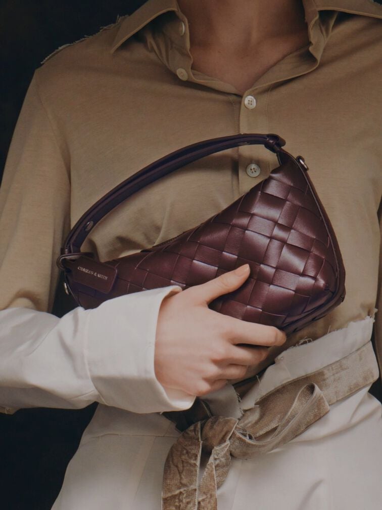 Ivette Woven Shoulder Bag, Wineberry Red, hi-res